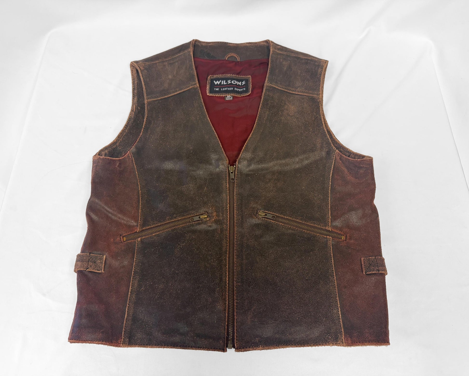 Vintage Wilsons Two Toned Distressed Leather Vest, Men's Sz. XL, Vintage Western Style Unisex Vest