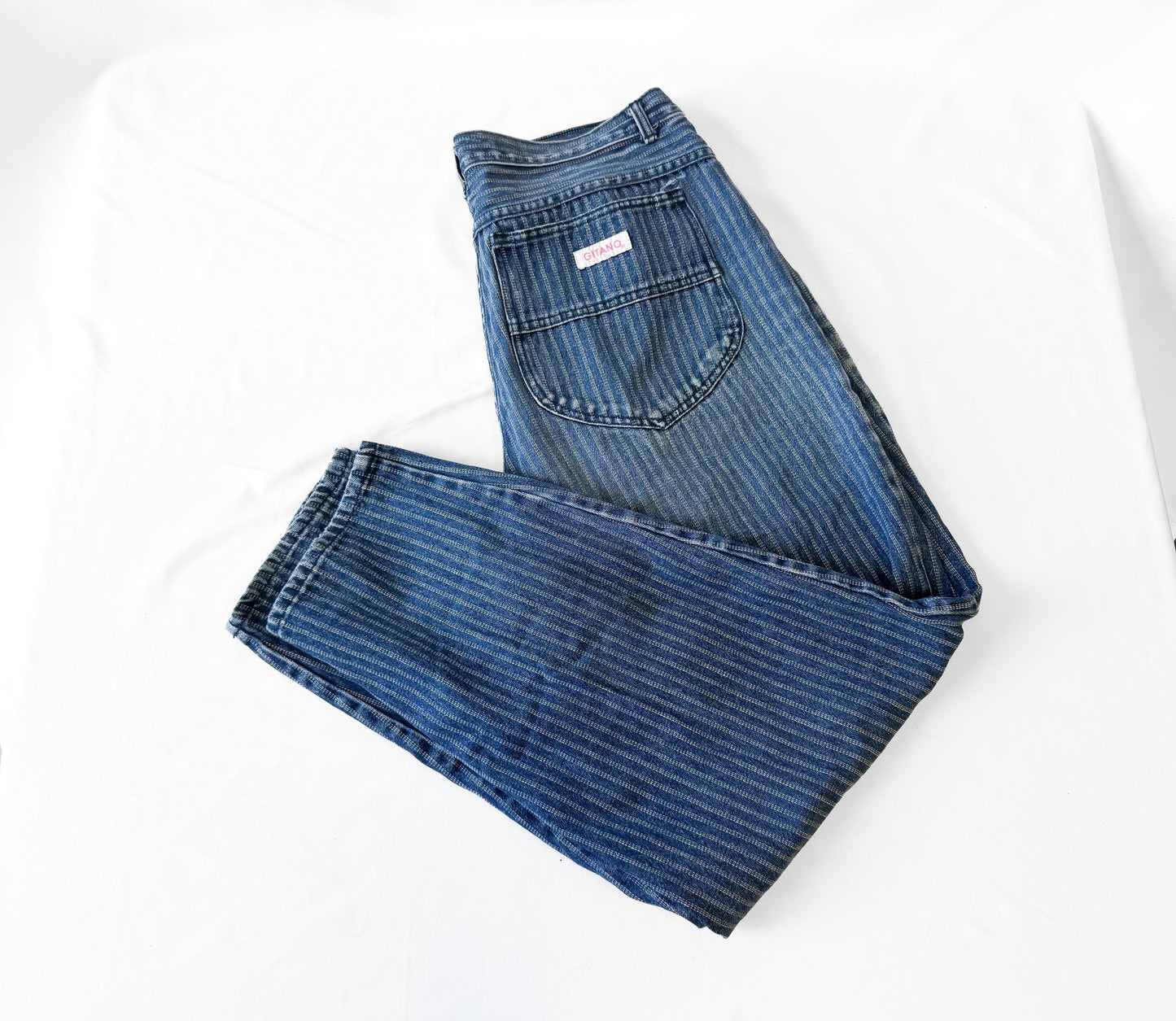 Y2K Gitano Medium Wash Striped High Rise Mom Jeans, Sz. 36" x 29"