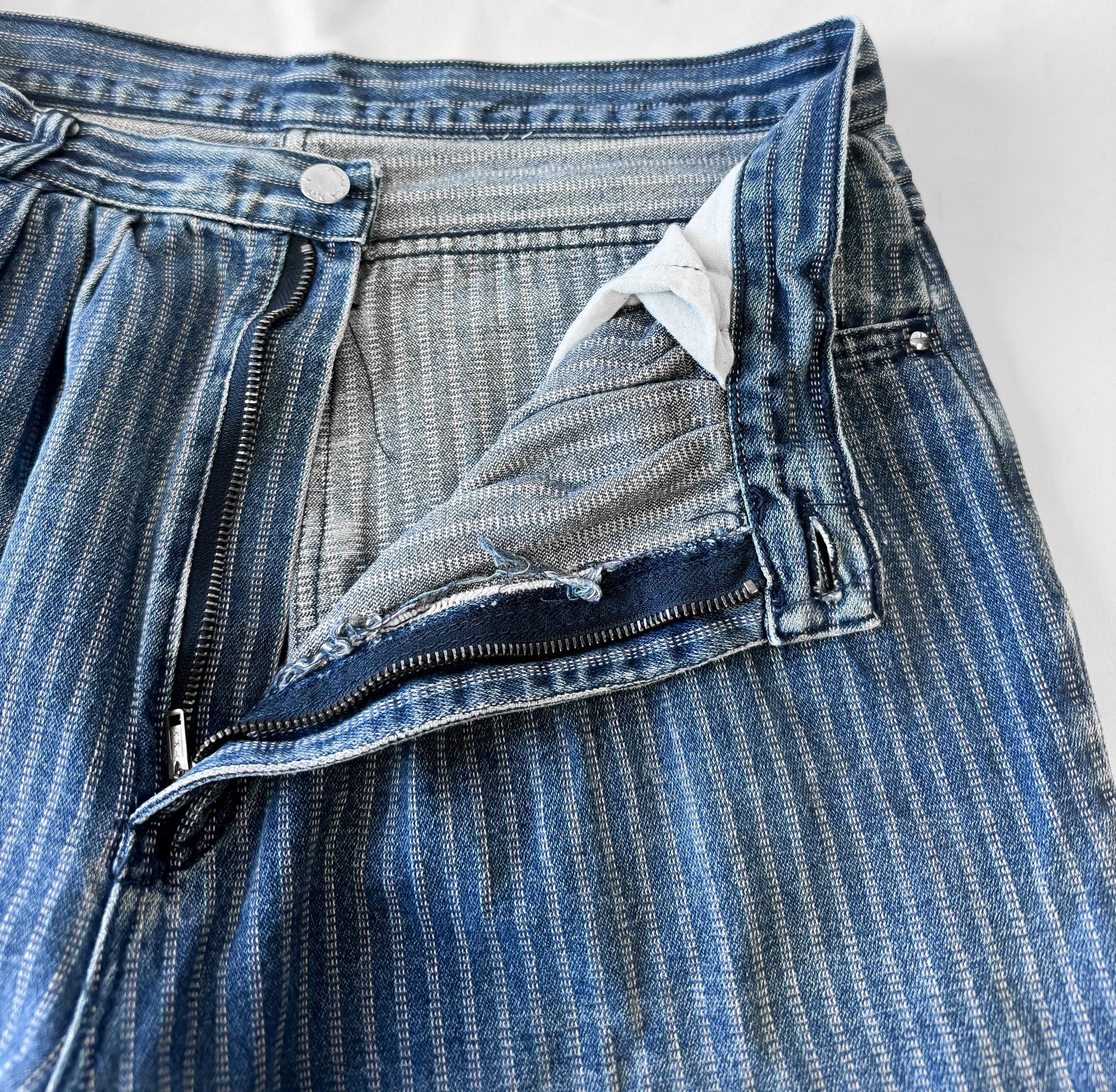 Y2K Gitano Medium Wash Striped High Rise Mom Jeans, Sz. 36" x 29"