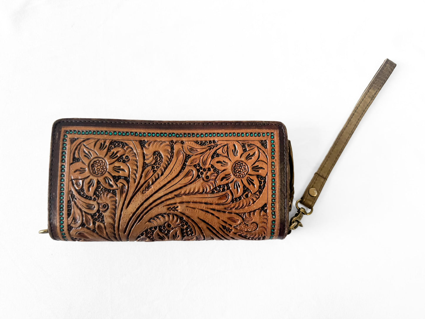 Vintage Style American Darling Floral Tooled Leather Wristlet Wallet, Western Boho Style Accessories