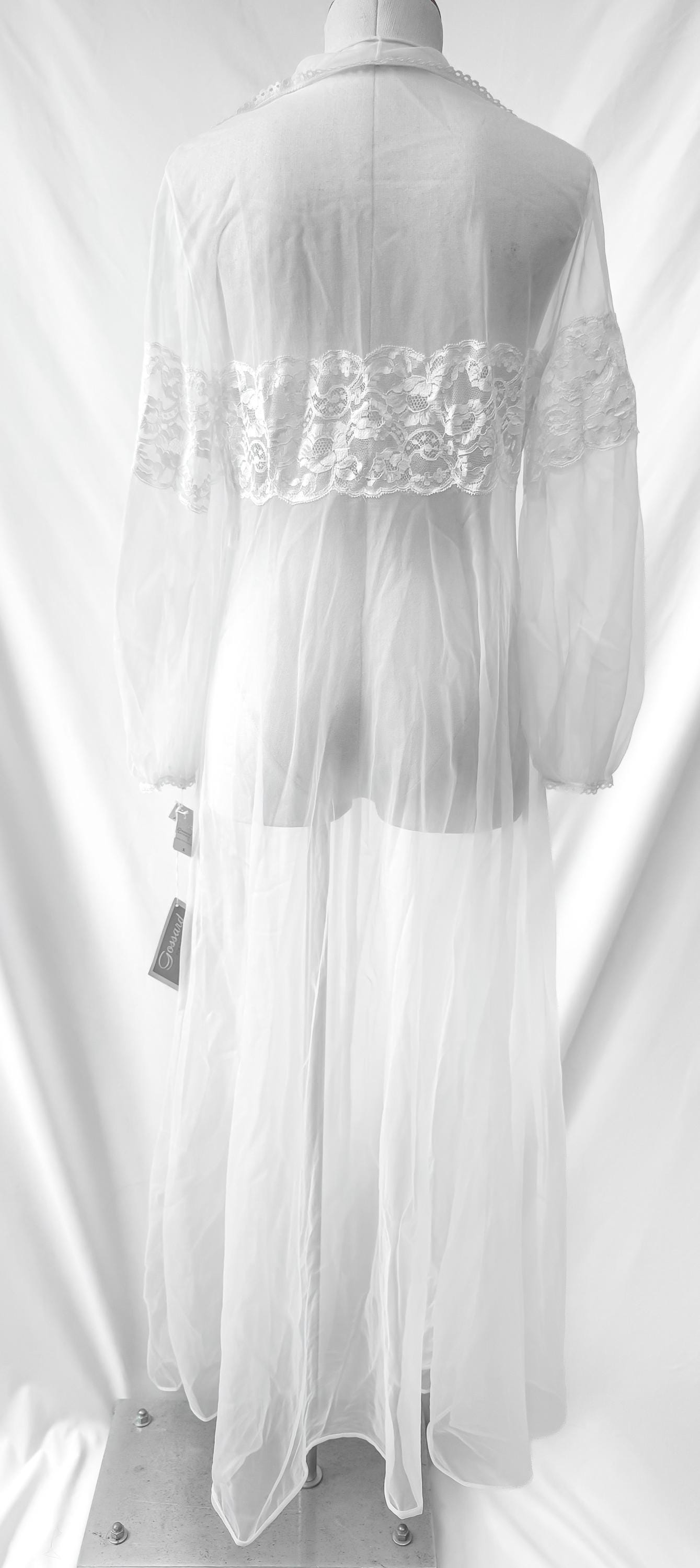 Deadstock Vintage Gossard Artemis White Lace Detail Nylon Peignoir Lingerie Robe Nightgown, Size M, Vintage Bridal Bachelorette Lingerie