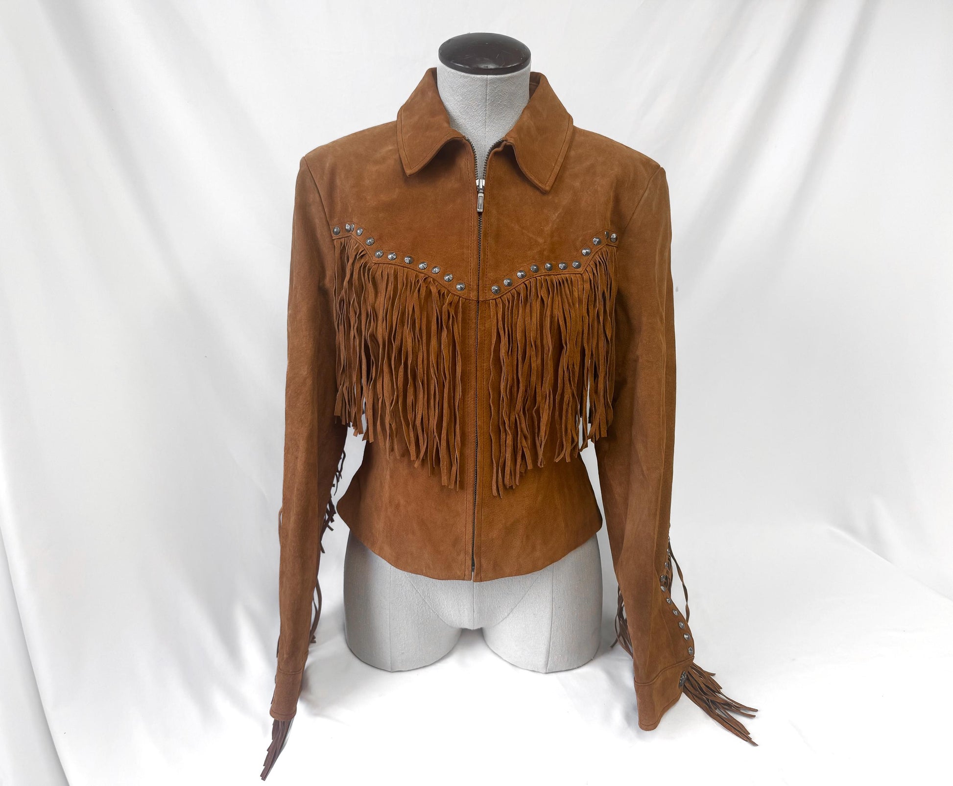 Vintage Cripple Creek Brown Suede Leather Fringe Concho Crop Jacket, Women's Sz. S, Vintage Western Festival Boho Jacket