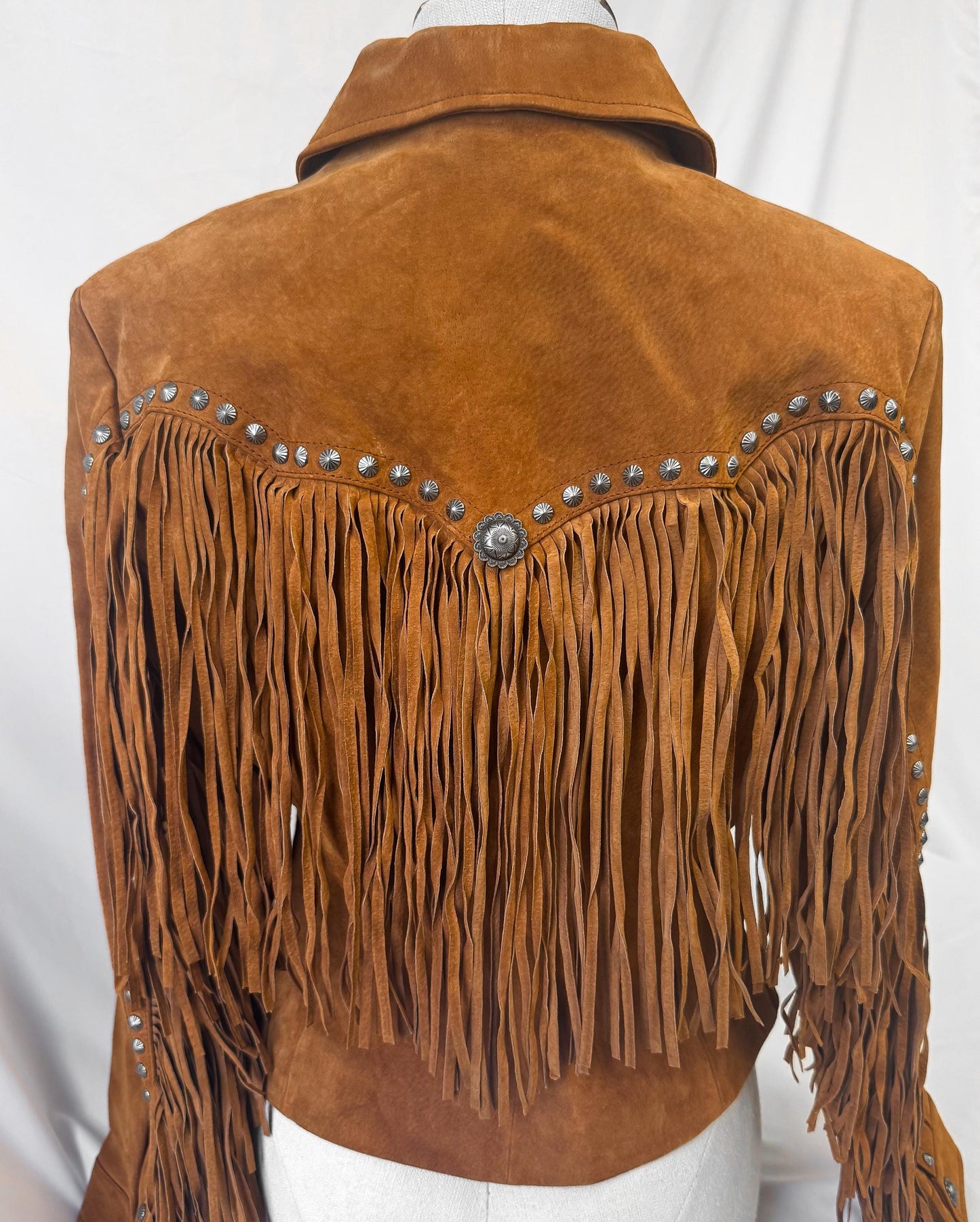 Vintage Cripple Creek Brown Suede Leather Fringe Concho Crop Jacket, Women's Sz. S, Vintage Western Festival Boho Jacket