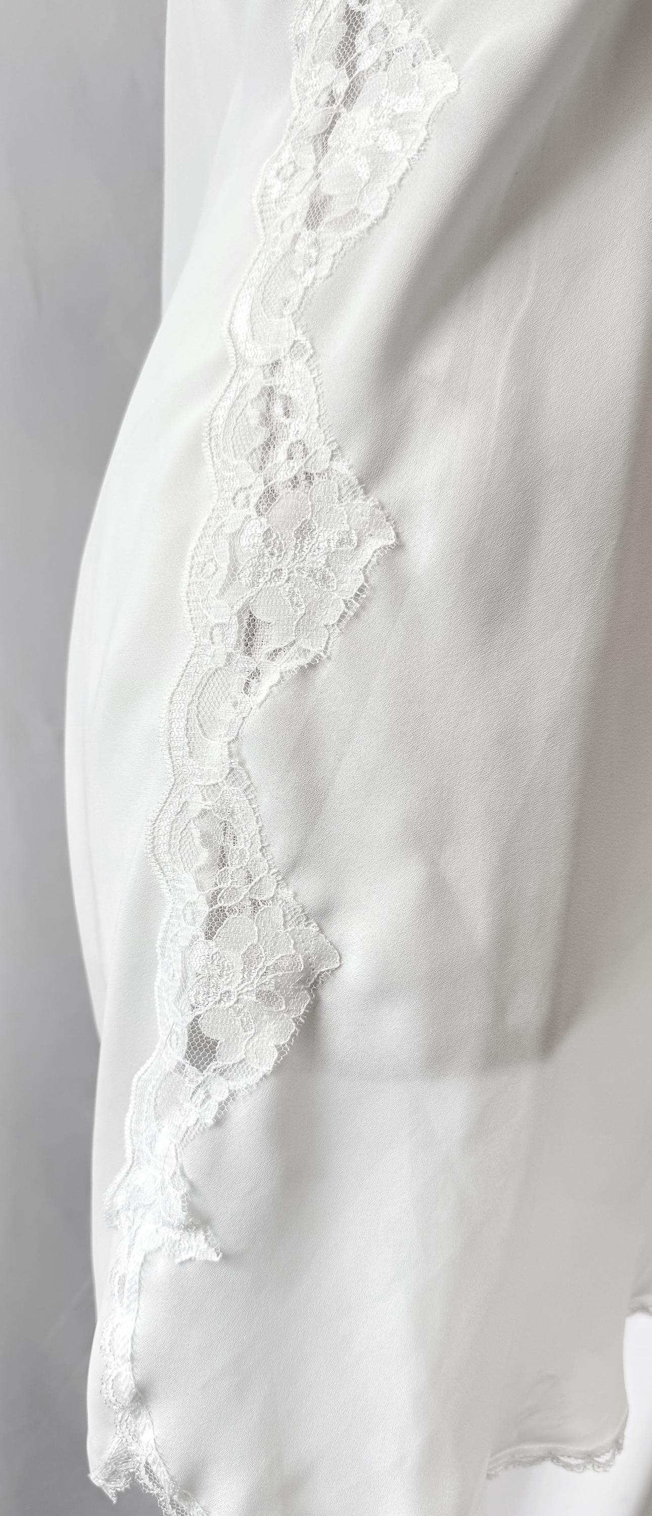 Deadstock Vintage White Lace Pearl Floral Accent Robe Slip Dress Set, Sz. S/M, Vintage Bridal Bachelorette Lingiere Peignoir Set