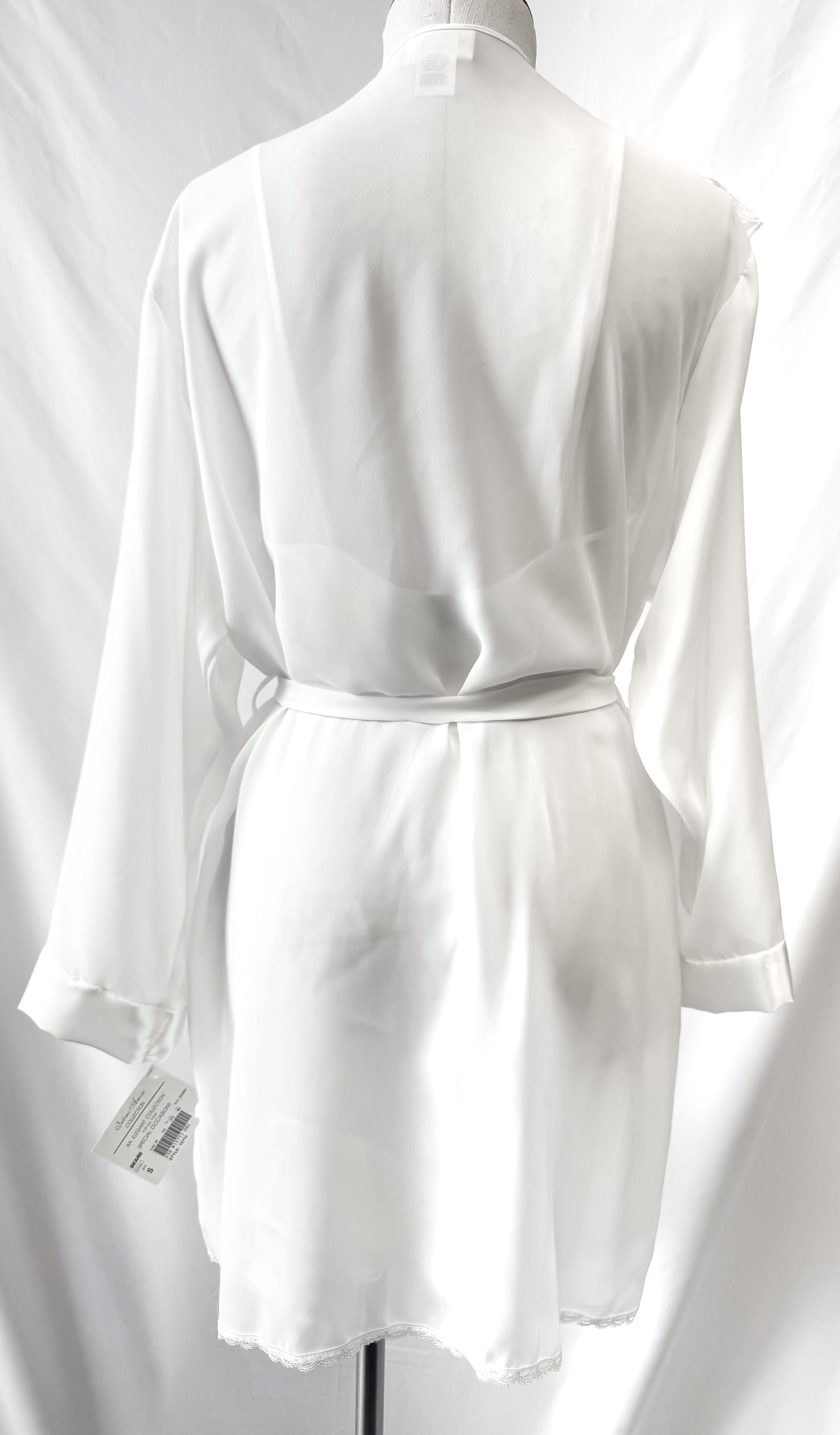 Deadstock Vintage White Lace Pearl Floral Accent Robe Slip Dress Set, Sz. S/M, Vintage Bridal Bachelorette Lingiere Peignoir Set
