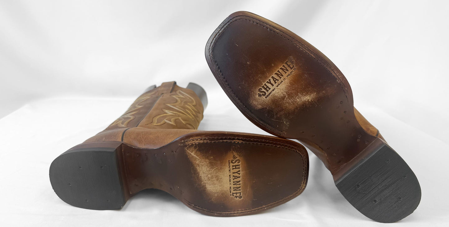 Shyanne Jeannie Brown Leather Square Toe Cowboy Boots, Women's Sz. 9.5B, Western Festival Cowgirl Boots
