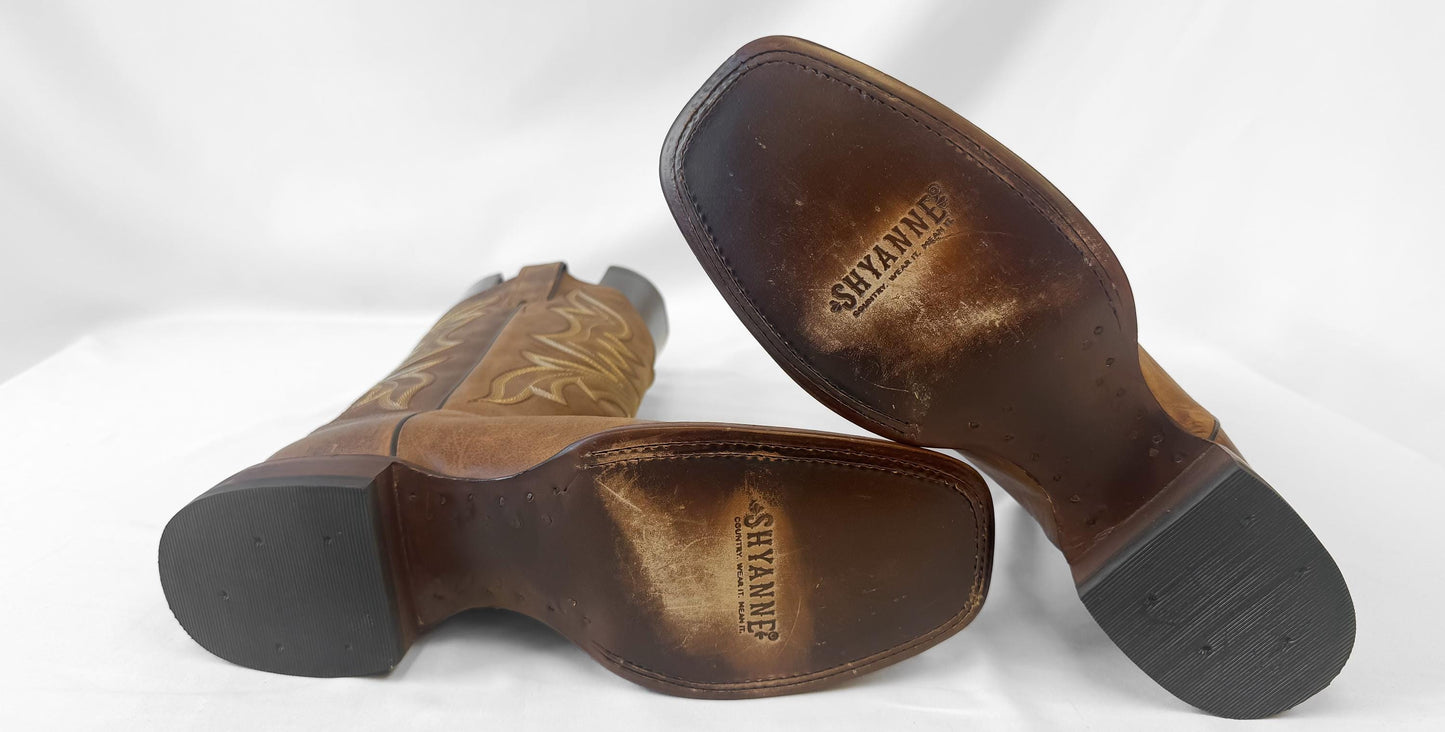Shyanne Jeannie Brown Leather Square Toe Cowboy Boots, Women's Sz. 9.5B, Western Festival Cowgirl Boots
