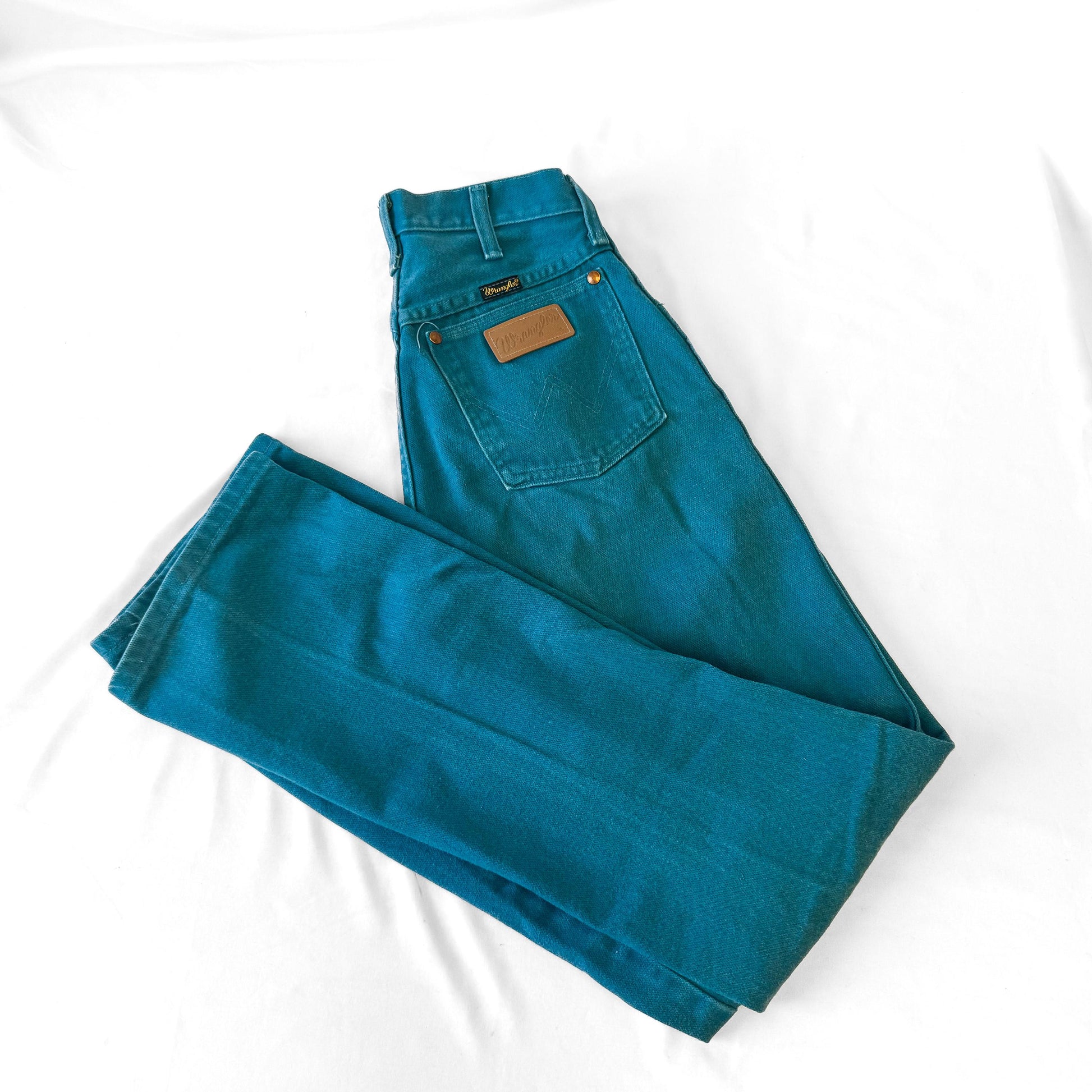 Vintage Wrangler Teal Blue Tapered Leg Jeans, Sz. 26" x 33", Unique Statement Western Festival Jeans