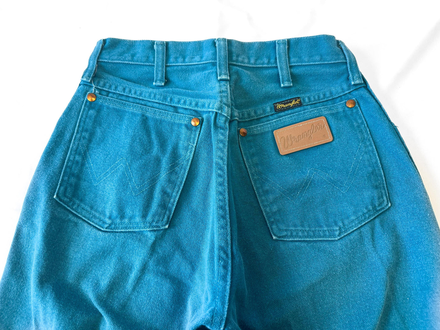 Vintage Wrangler Teal Blue Tapered Leg Jeans, Sz. 26" x 33", Unique Statement Western Festival Jeans