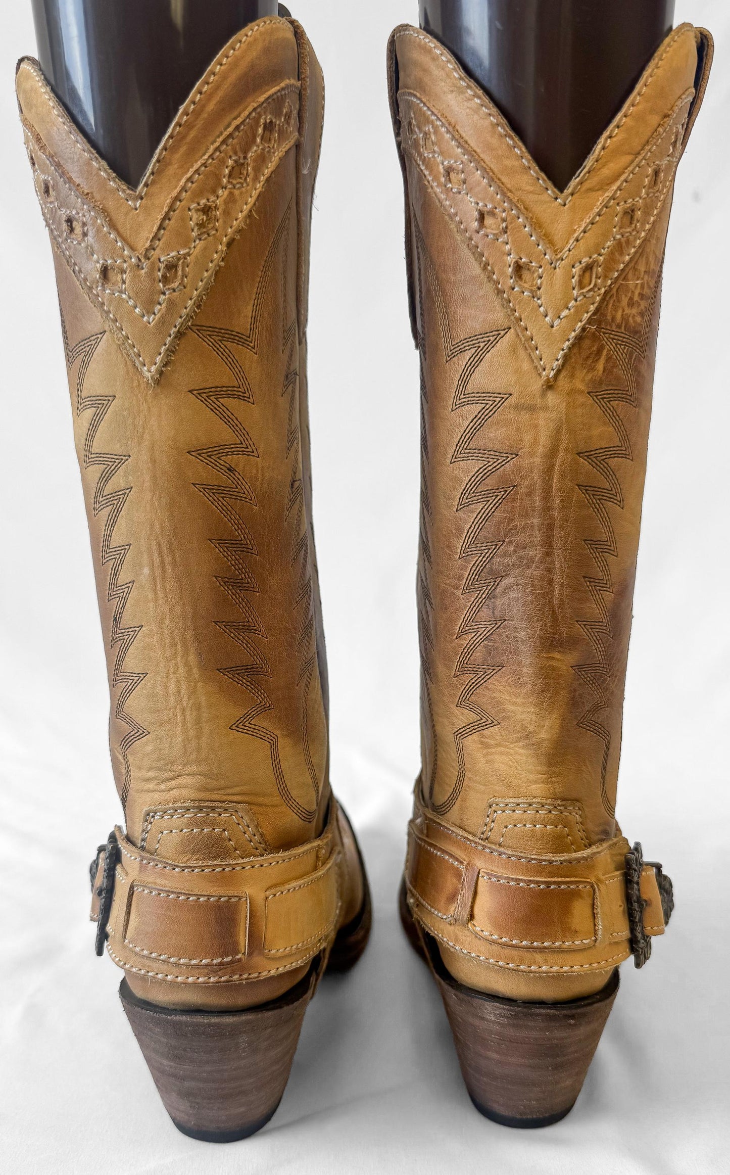 Vintage Old Gringo Tan Camel Buckle Leather Embroidered Cowboy Boots, Women's Sz. 7.5B, Vintage Western Festival Cowgirl Boots
