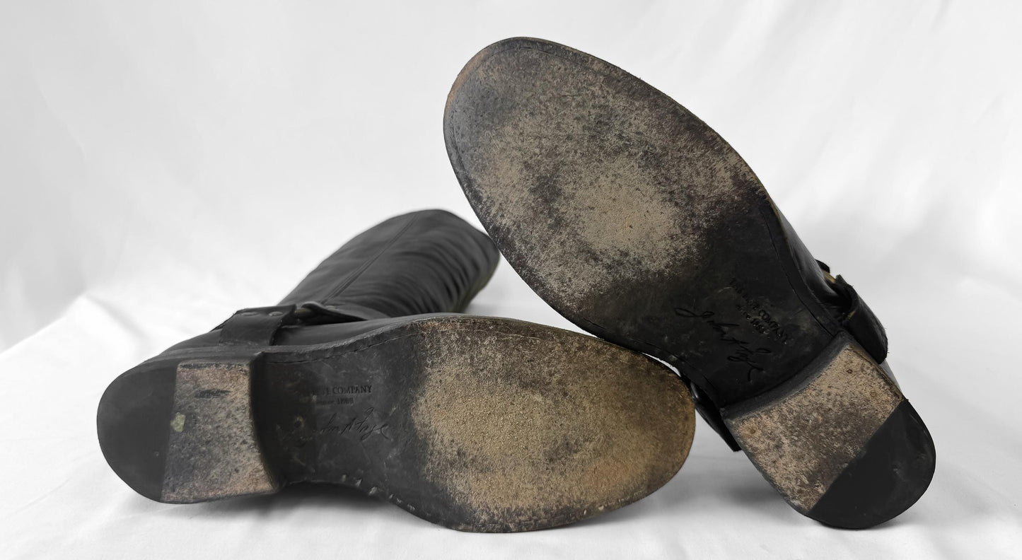 Vintage Frye Black Leather Harness Knee High Boots, Women's Sz. 9B