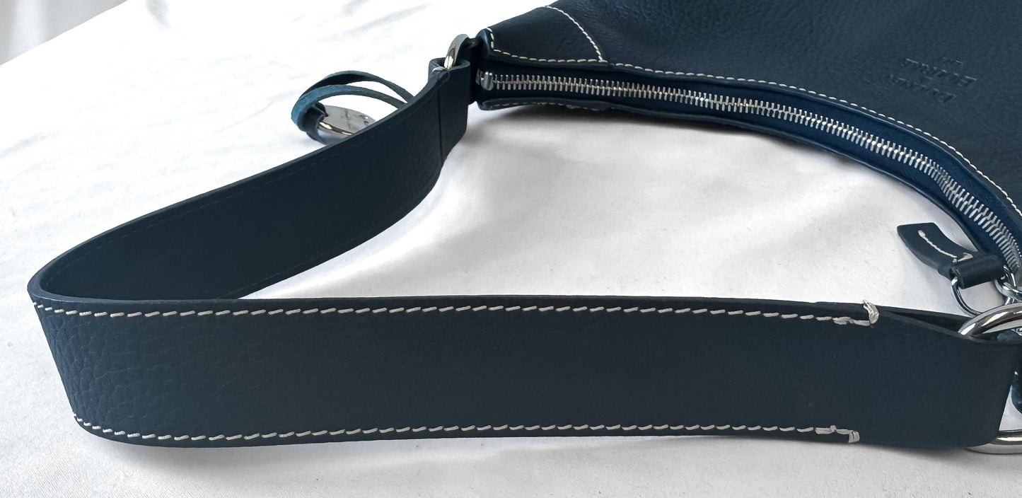 Vintage Style Dooney and Bourke Dark Navy Pebbled Hobo Shoulder Bag