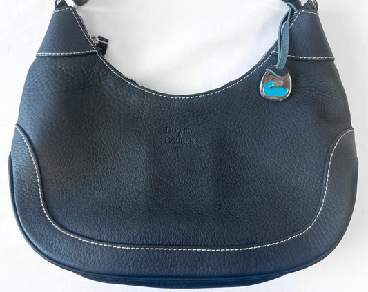 Vintage Style Dooney and Bourke Dark Navy Pebbled Hobo Shoulder Bag