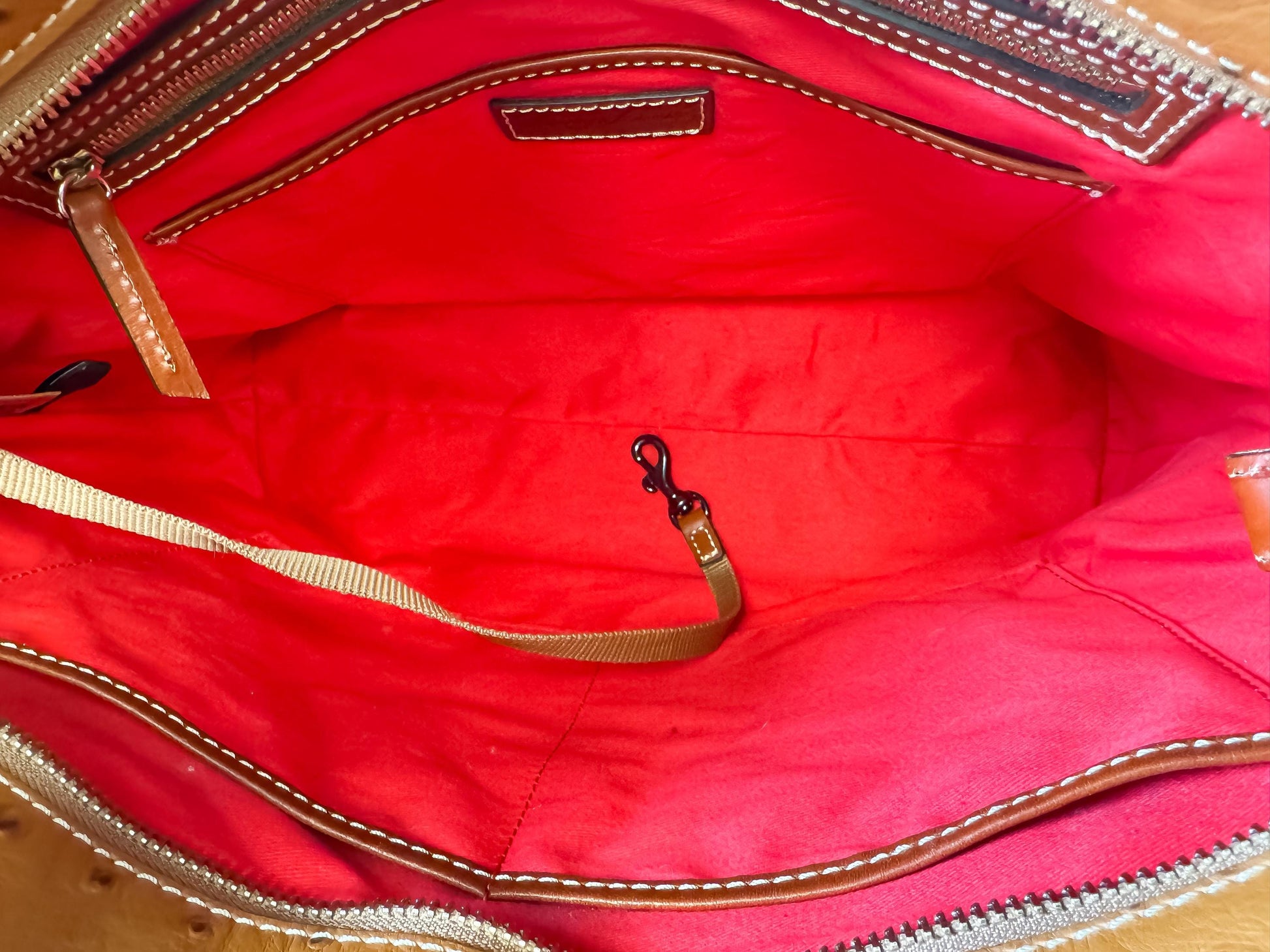 Modern Dooney and Bourke Ostrich Camel Orange Leather Shopper Large Tote Bag