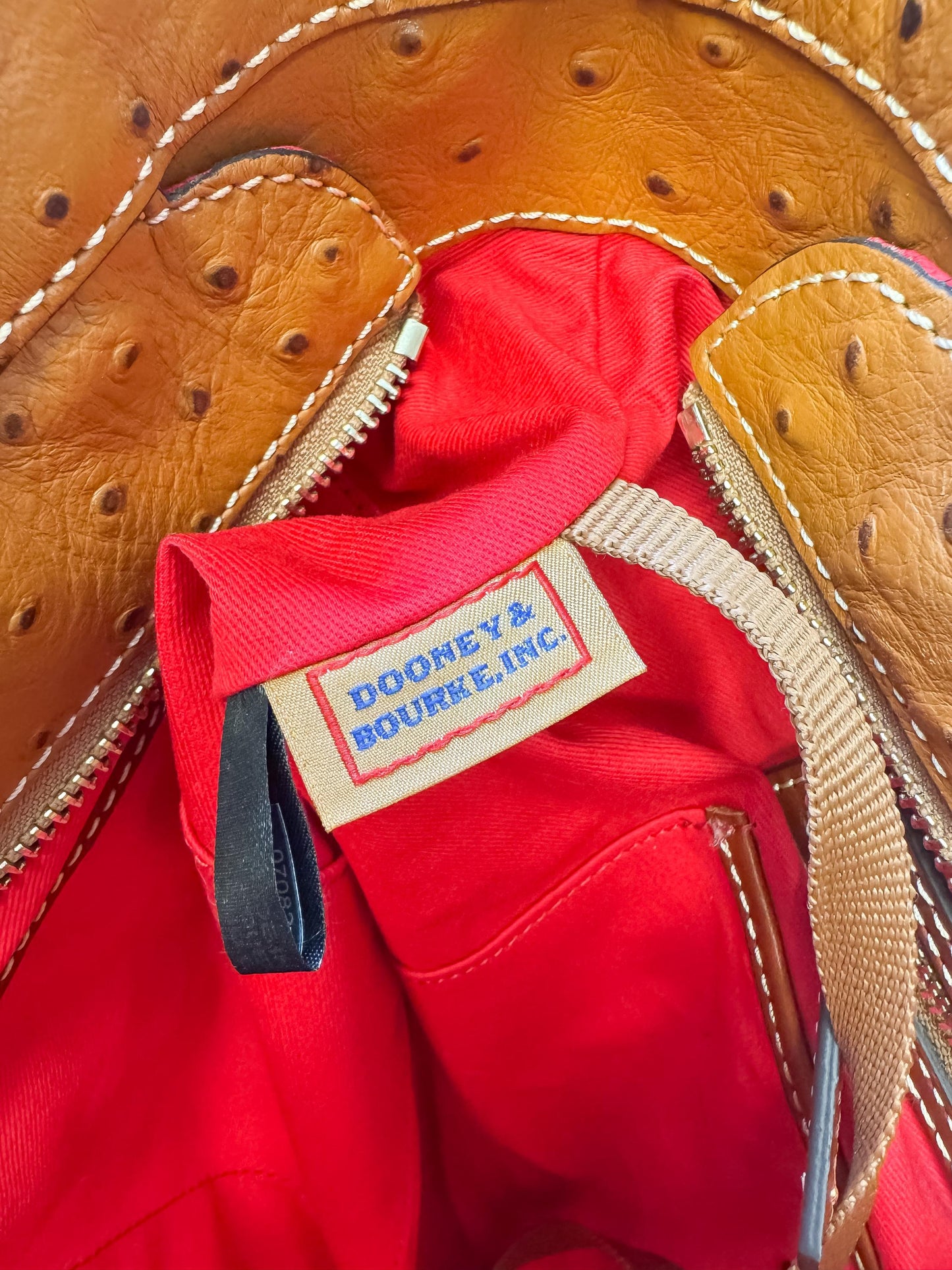 Modern Dooney and Bourke Ostrich Camel Orange Leather Shopper Large Tote Bag
