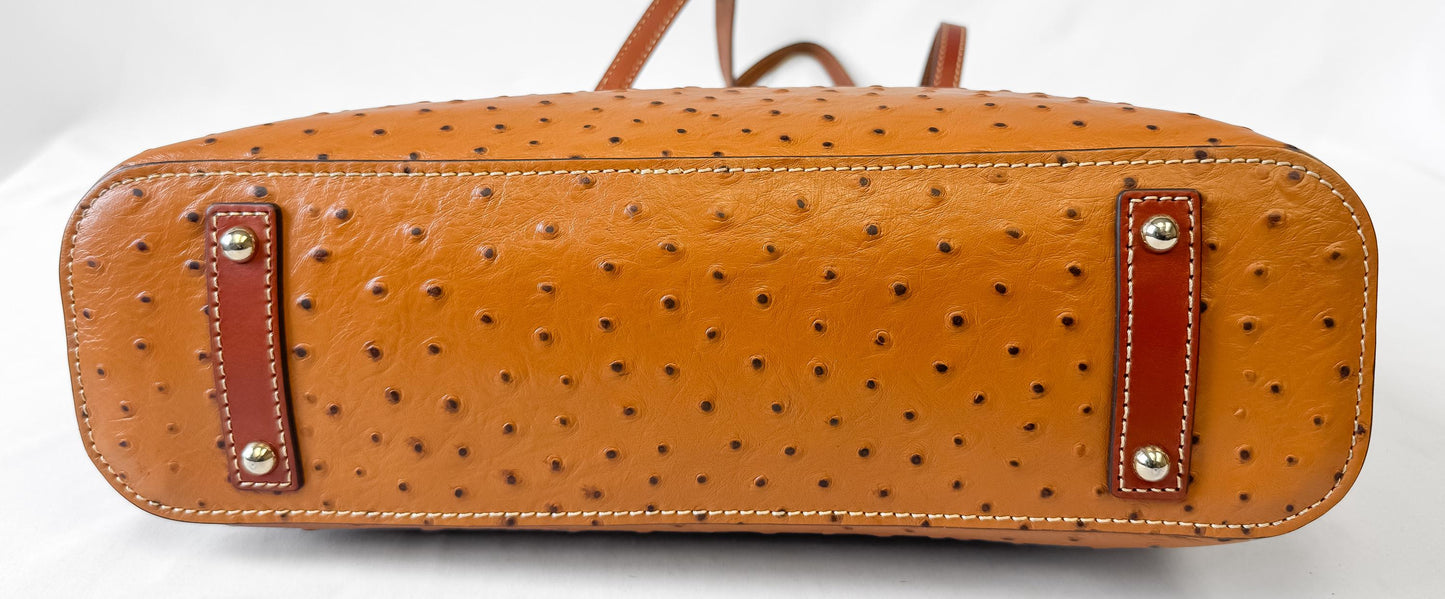 Modern Dooney and Bourke Ostrich Camel Orange Leather Shopper Large Tote Bag