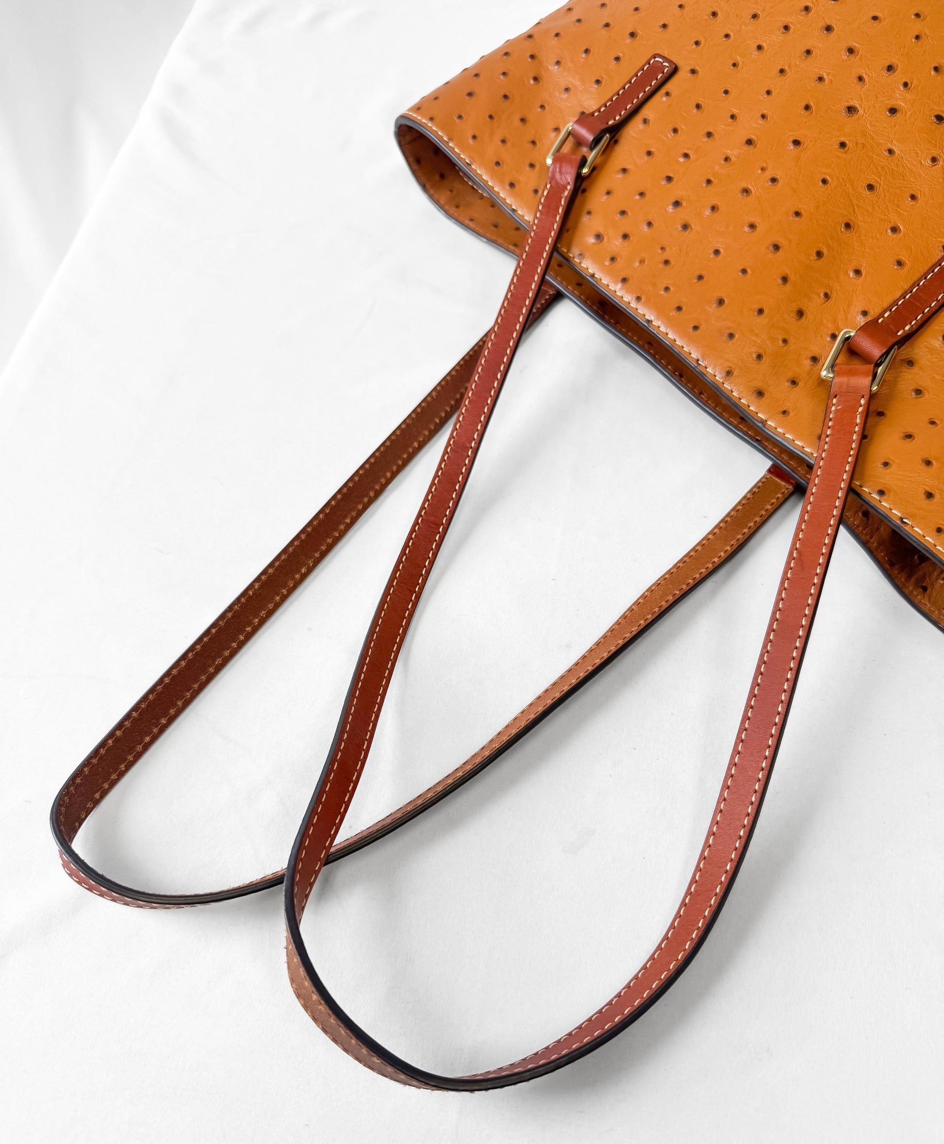 Modern Dooney and Bourke Ostrich Camel Orange Leather Shopper Large Tote Bag