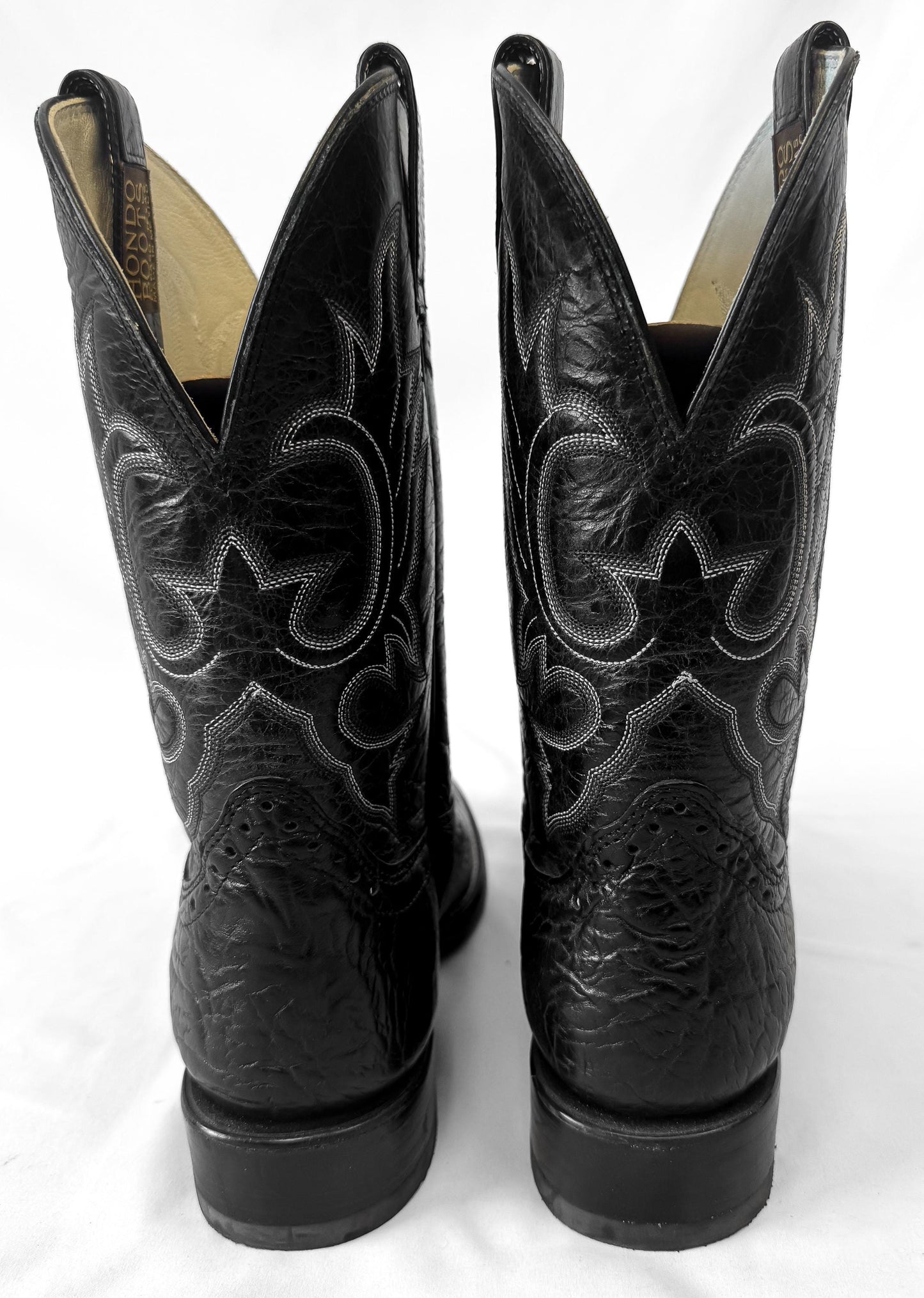 Vintage Hondo Black Leather Embroidered Cowboy Boots, Men's Sz. 8.5D, Vintage Unisex Western Festival Boots
