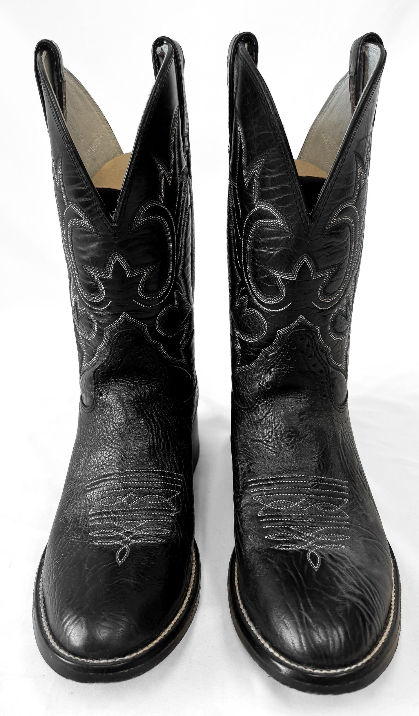 Vintage Hondo Black Leather Embroidered Cowboy Boots, Men's Sz. 8.5D, Vintage Unisex Western Festival Boots