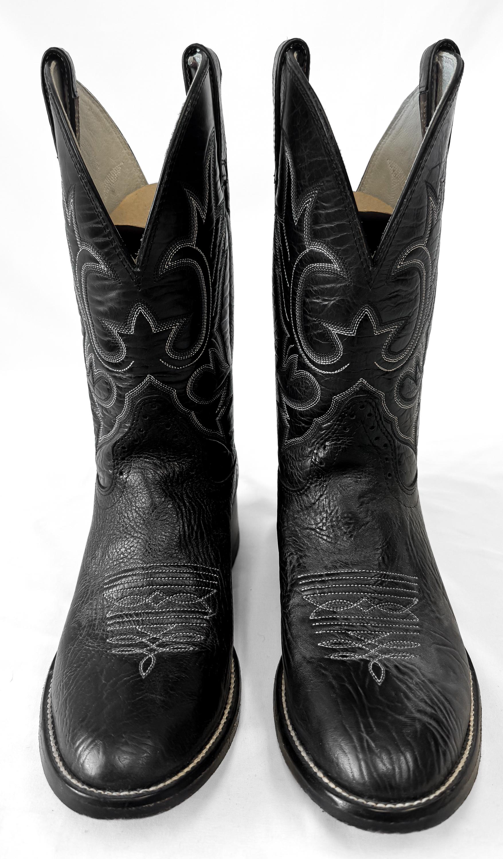Vintage Hondo Black Leather Embroidered Cowboy Boots, Men's Sz. 8.5D, Vintage Unisex Western Festival Boots