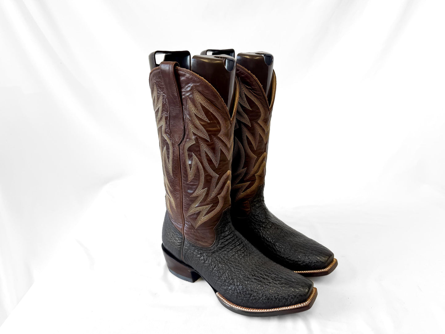 Vintage Leddy Vaquero Black Brown Bullhide Leather Cowboy Boots, Men's Sz. 8.5D, Unique Unisex Festival Western Boots