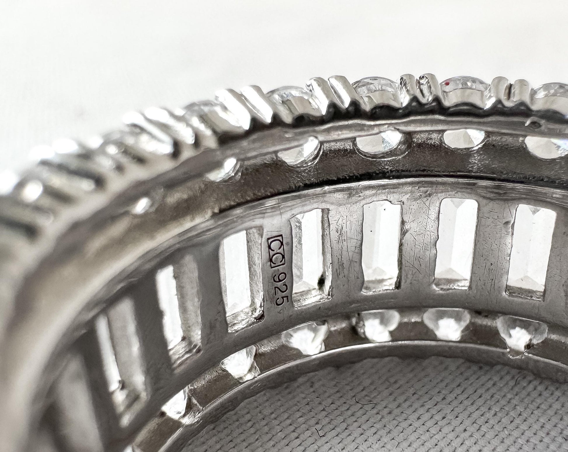 Art Deco Style Crislu 925 Platinum Cubic Zirconia Baguette Eternity Band Ring, Sz. 8