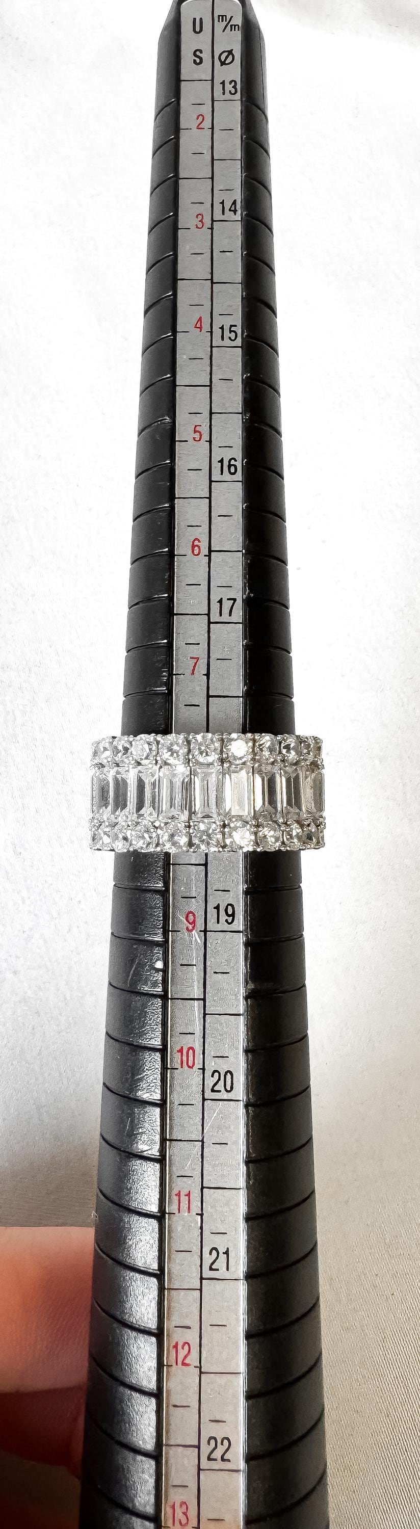 Art Deco Style Crislu 925 Platinum Cubic Zirconia Baguette Eternity Band Ring, Sz. 8