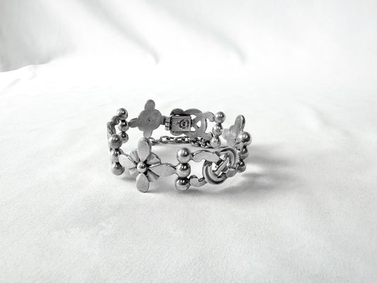 Vintage Maximilian Mondragon .980 Silver Taxco Mexico Floral Abstract Panel Link Bracelet, 8 Inches, Boho Style Unisex Bracelet