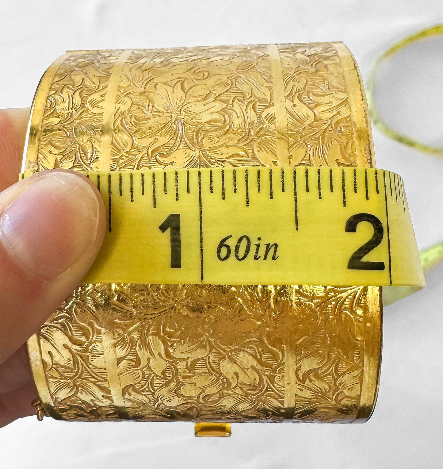 Vintage Miriam Haskell Gold Toned Floral Etched Thick Hinged Cuff Bangle
