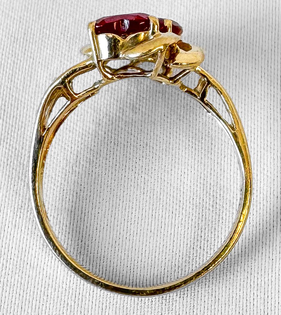 Vintage 10K Yellow Gold Ruby Diamond Accent Double Heart Ring, Size 7