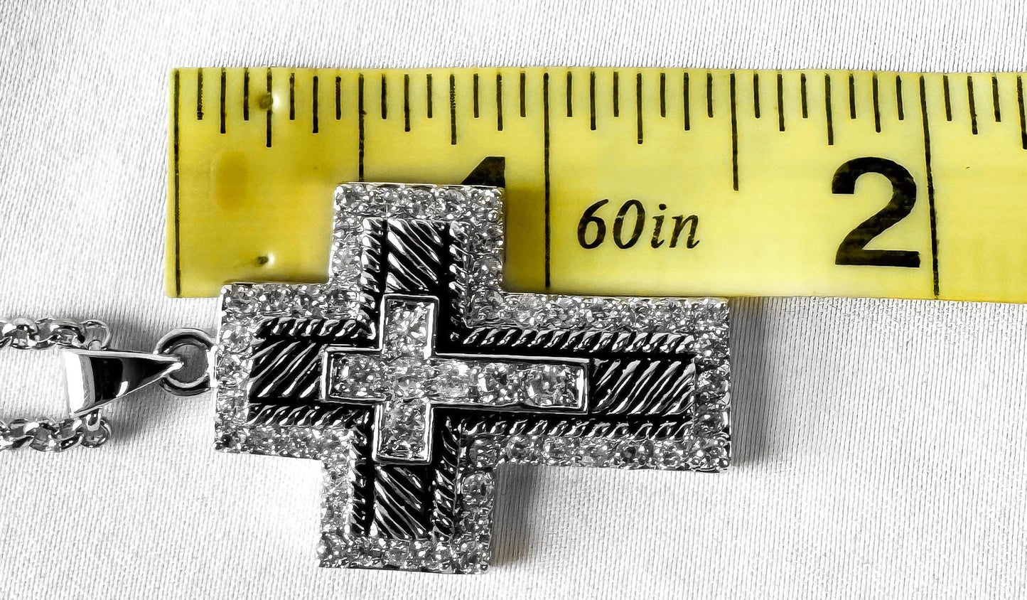 Montana Silversmiths Etched Rhinestone Large Cross Necklace, Western Emo Goth Statement Necklace
