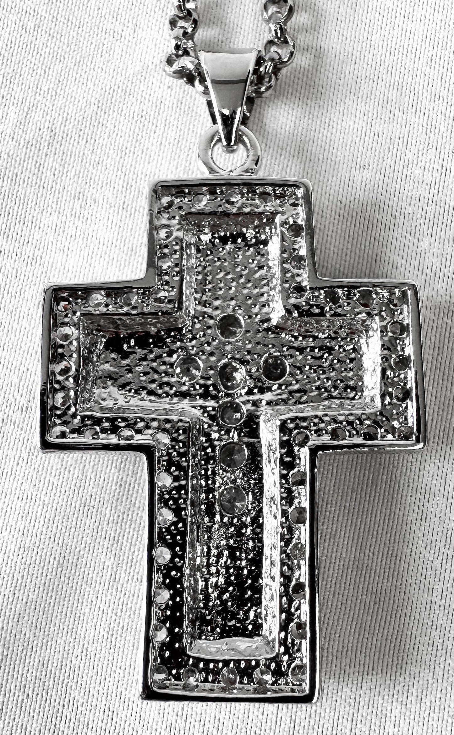 Montana Silversmiths Etched Rhinestone Large Cross Necklace, Western Emo Goth Statement Necklace