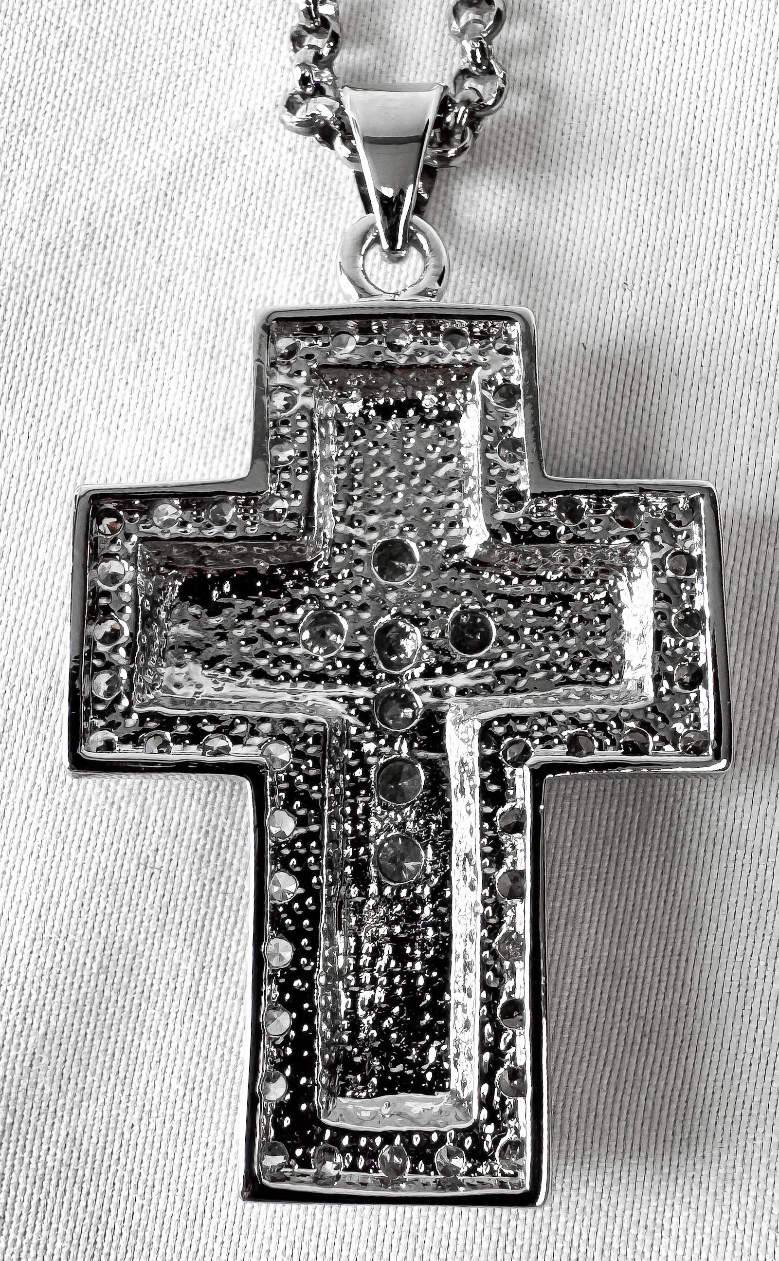 Montana Silversmiths Etched Rhinestone Large Cross Necklace, Western Emo Goth Statement Necklace