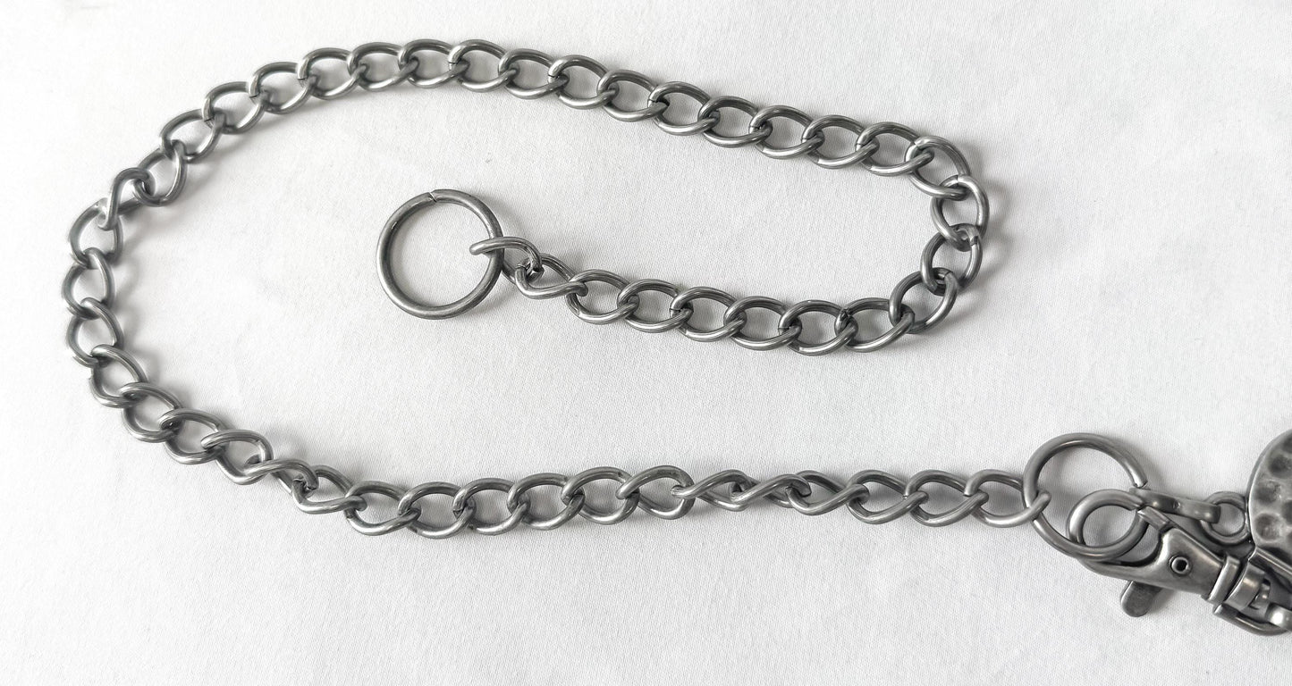 Vintage Silver Gray Tone Circular Hammered Textured Adjustable Chain Link Belt