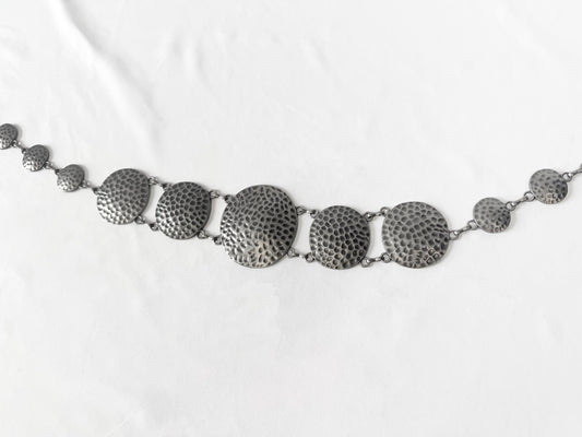 Vintage Silver Gray Tone Circular Hammered Textured Adjustable Chain Link Belt