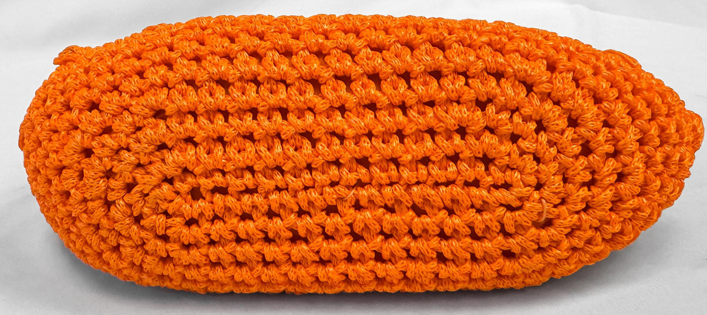 Vintage Bright Orange Crochet Beaded Handle Top Handle Bag, Vintage Boho Whimsy Coquette Handbag
