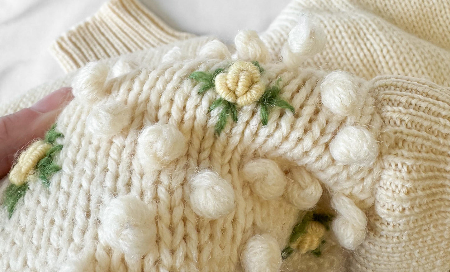 Vintage Cream Yellow Floral Wool Knit Button Up Wool Cardigan Sweater, Approx. Women's Sz. XS, Coquette Cottage Core Style Sweater