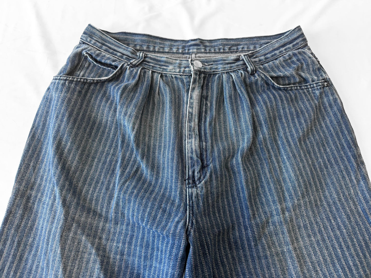 Y2K Gitano Medium Wash Striped High Rise Mom Jeans, Sz. 36" x 29"