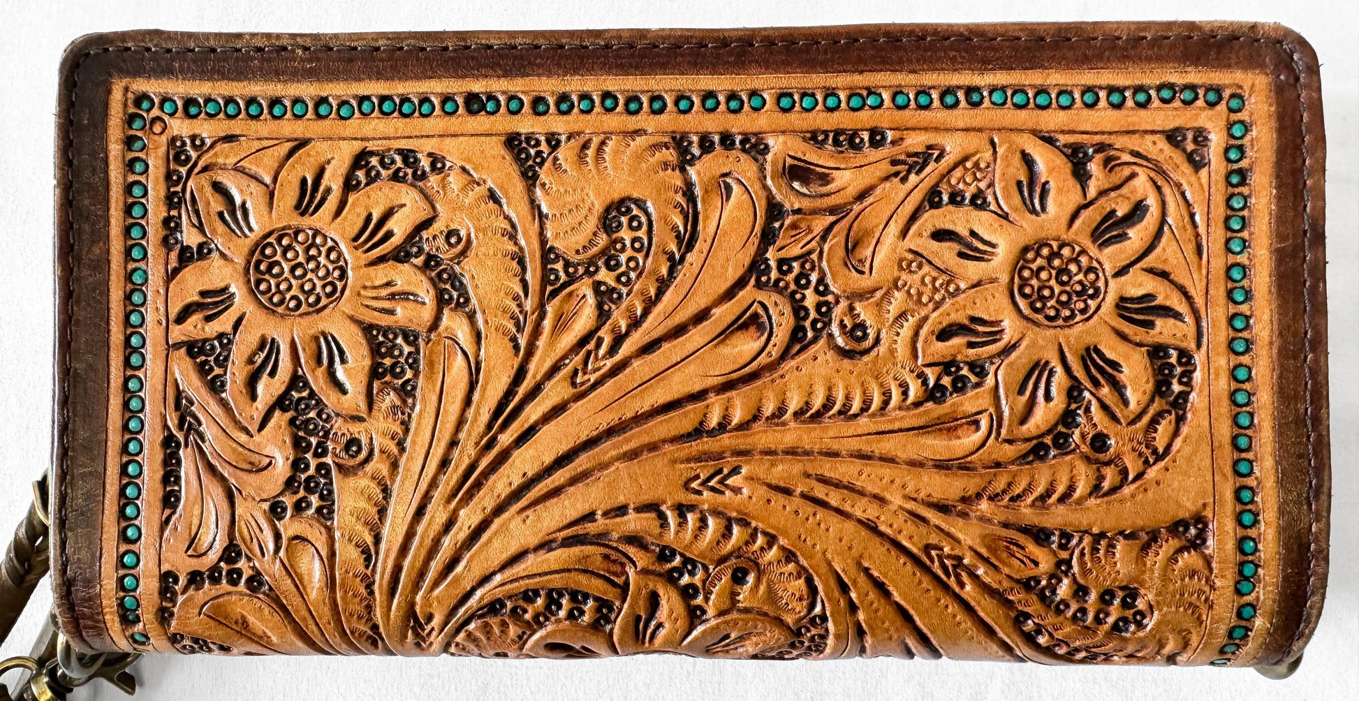 Vintage Style American Darling Floral Tooled Leather Wristlet Wallet, Western Boho Style Accessories
