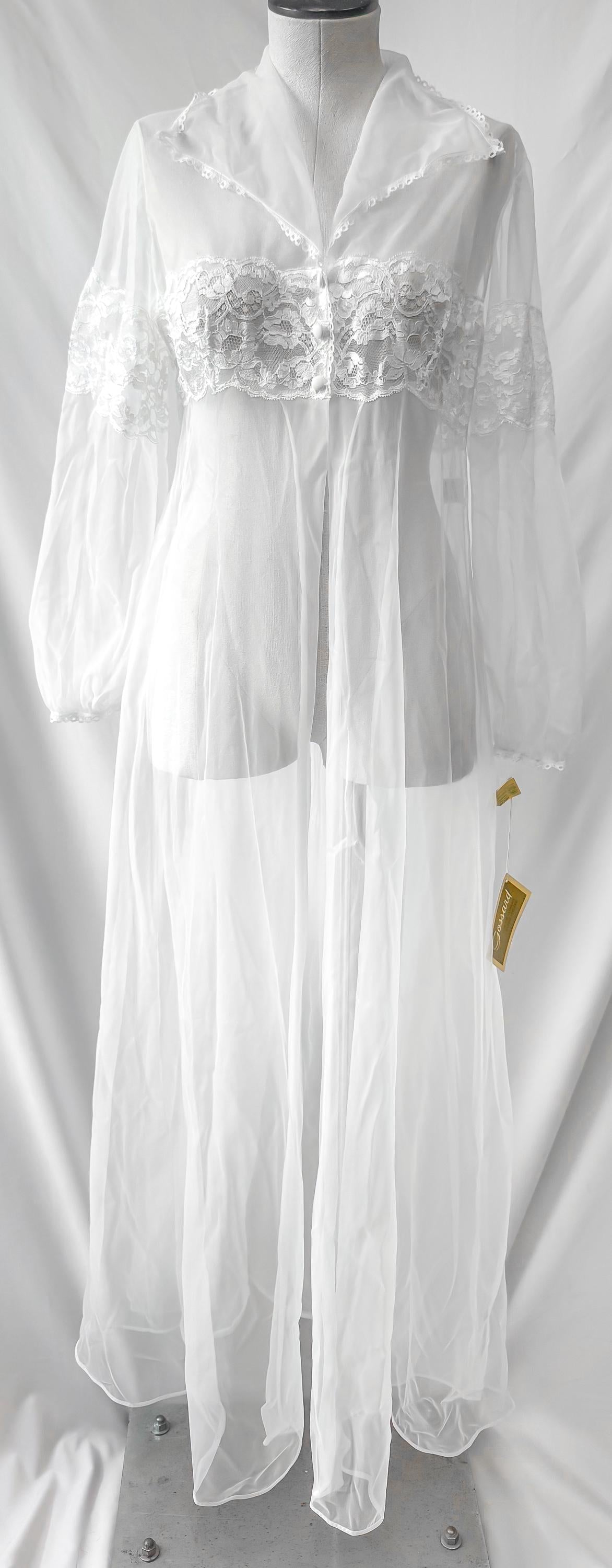 Deadstock Vintage Gossard Artemis White Lace Detail Nylon Peignoir Lingerie Robe Nightgown, Size M, Vintage Bridal Bachelorette Lingerie