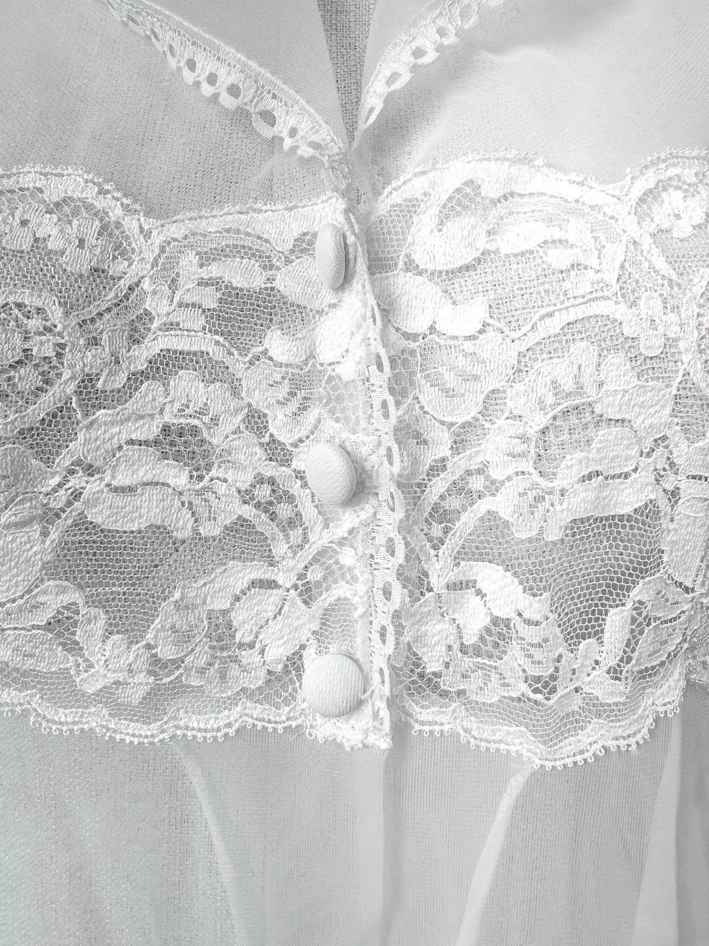 Deadstock Vintage Gossard Artemis White Lace Detail Nylon Peignoir Lingerie Robe Nightgown, Size M, Vintage Bridal Bachelorette Lingerie