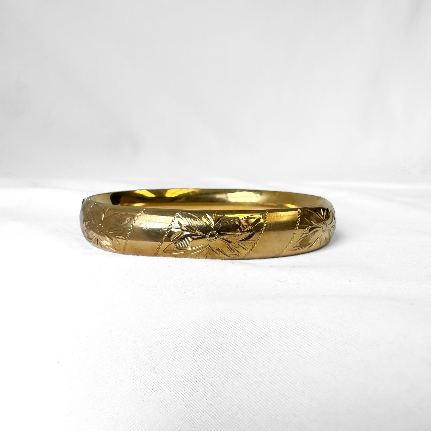 Vintage Walter E. Haguard Gold Filled Floral Etched Bangle Bracelet