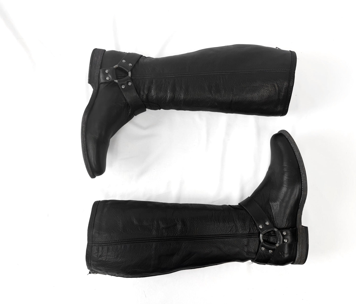 Vintage Frye Black Leather Harness Knee High Boots, Women's Sz. 9B