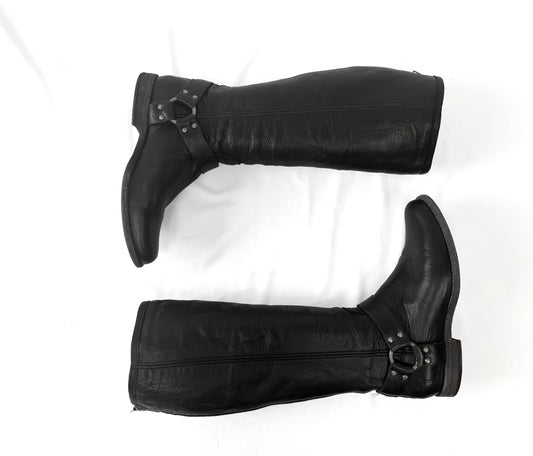 Vintage Frye Black Leather Harness Knee High Boots, Women's Sz. 9B