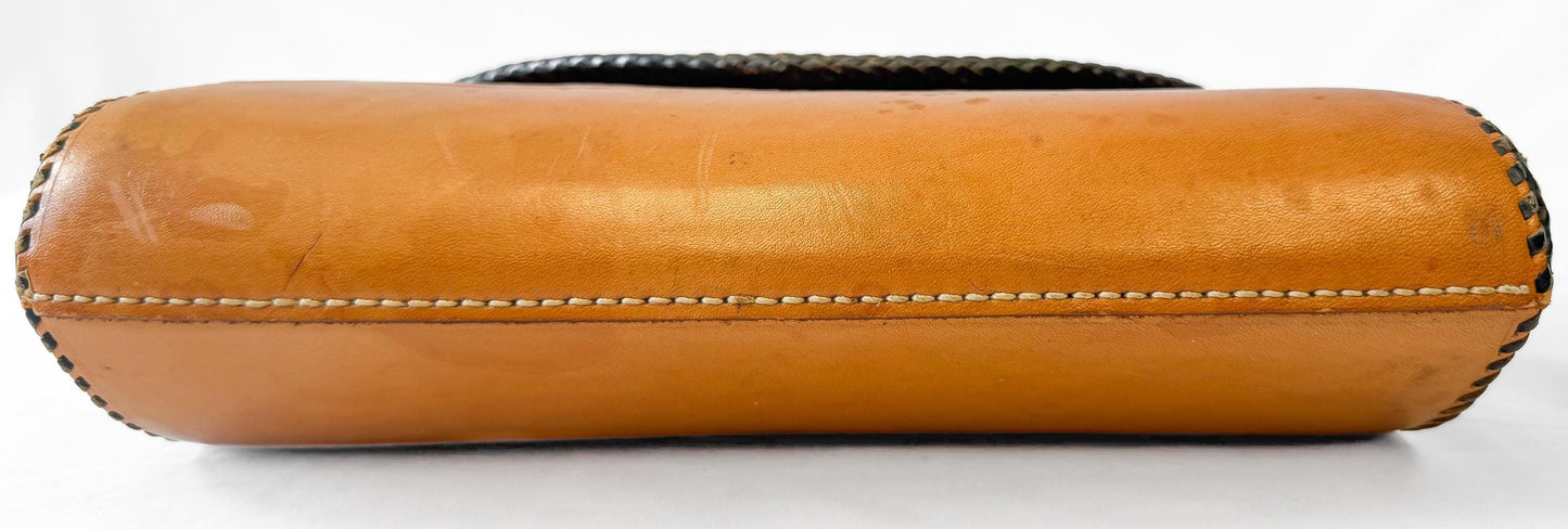 Vintage 70s Handcrafted Floral Tooled Leather Top Handle Handbag, Vintage Western Boho Purse