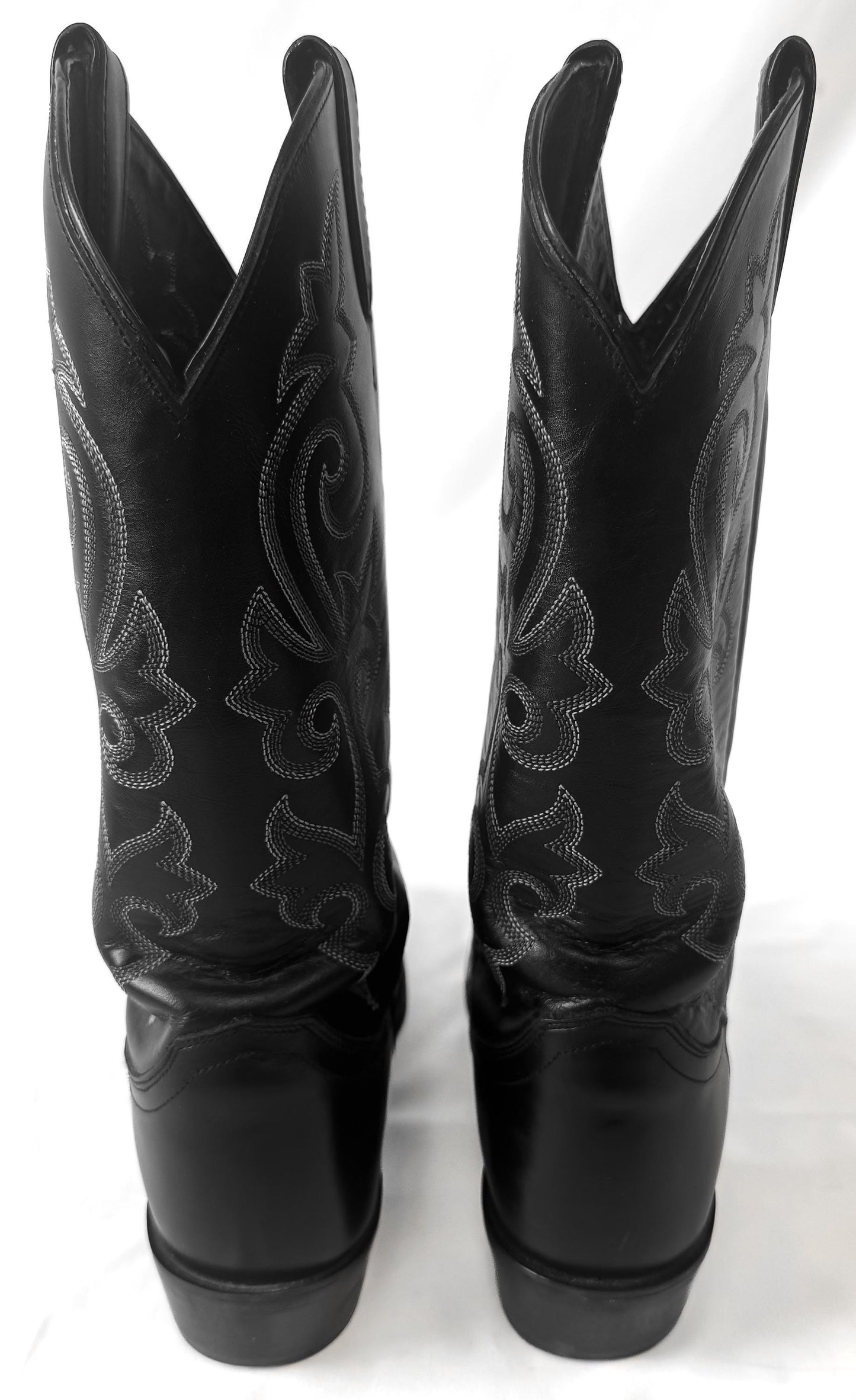 Vintage Style Justin 1409 Black London Calf Leather Cowboy Boots, Men's Sz. 10D, Western Festival Cowboy Boots