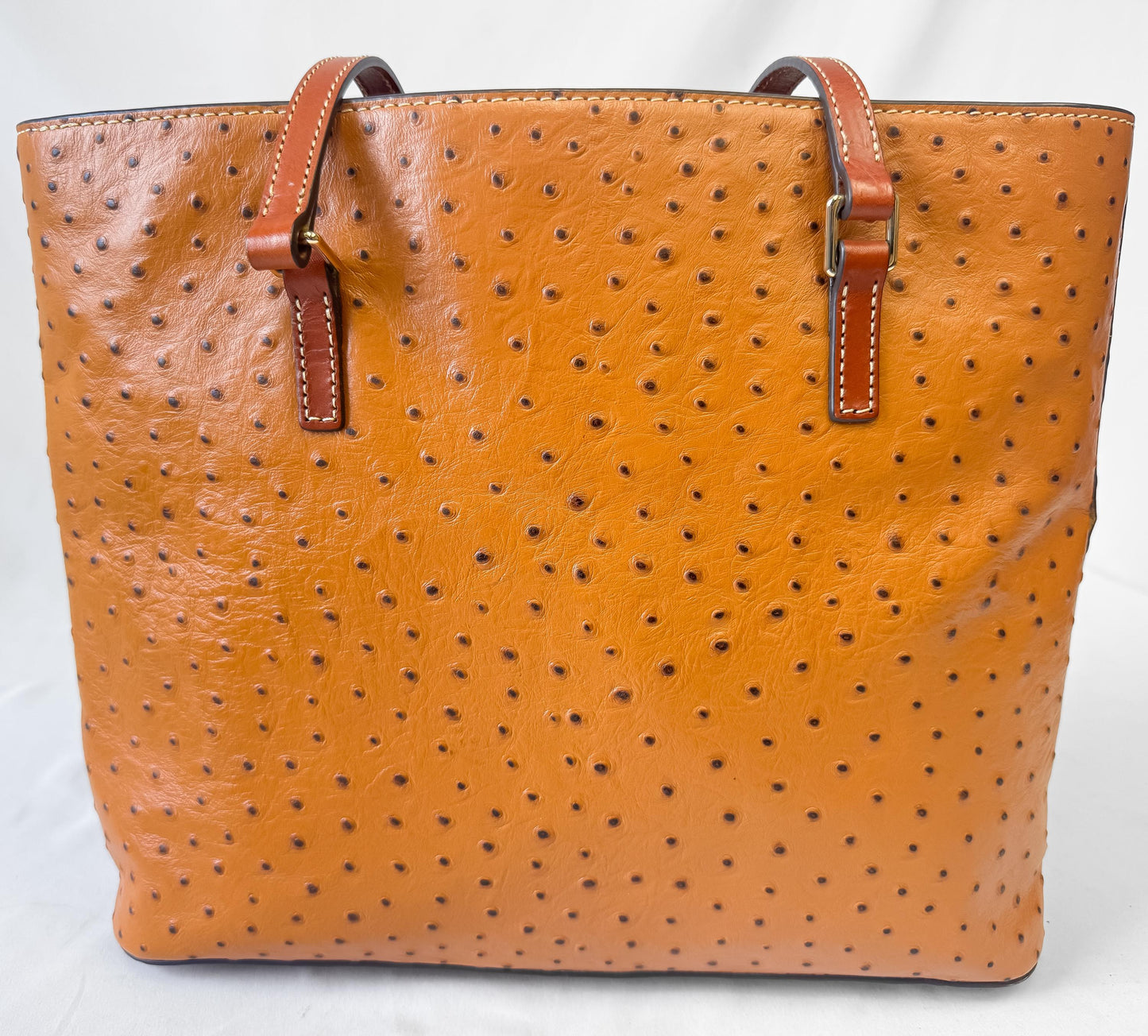 Modern Dooney and Bourke Ostrich Camel Orange Leather Shopper Large Tote Bag