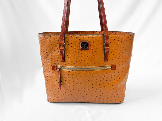 Modern Dooney and Bourke Ostrich Camel Orange Leather Shopper Large Tote Bag