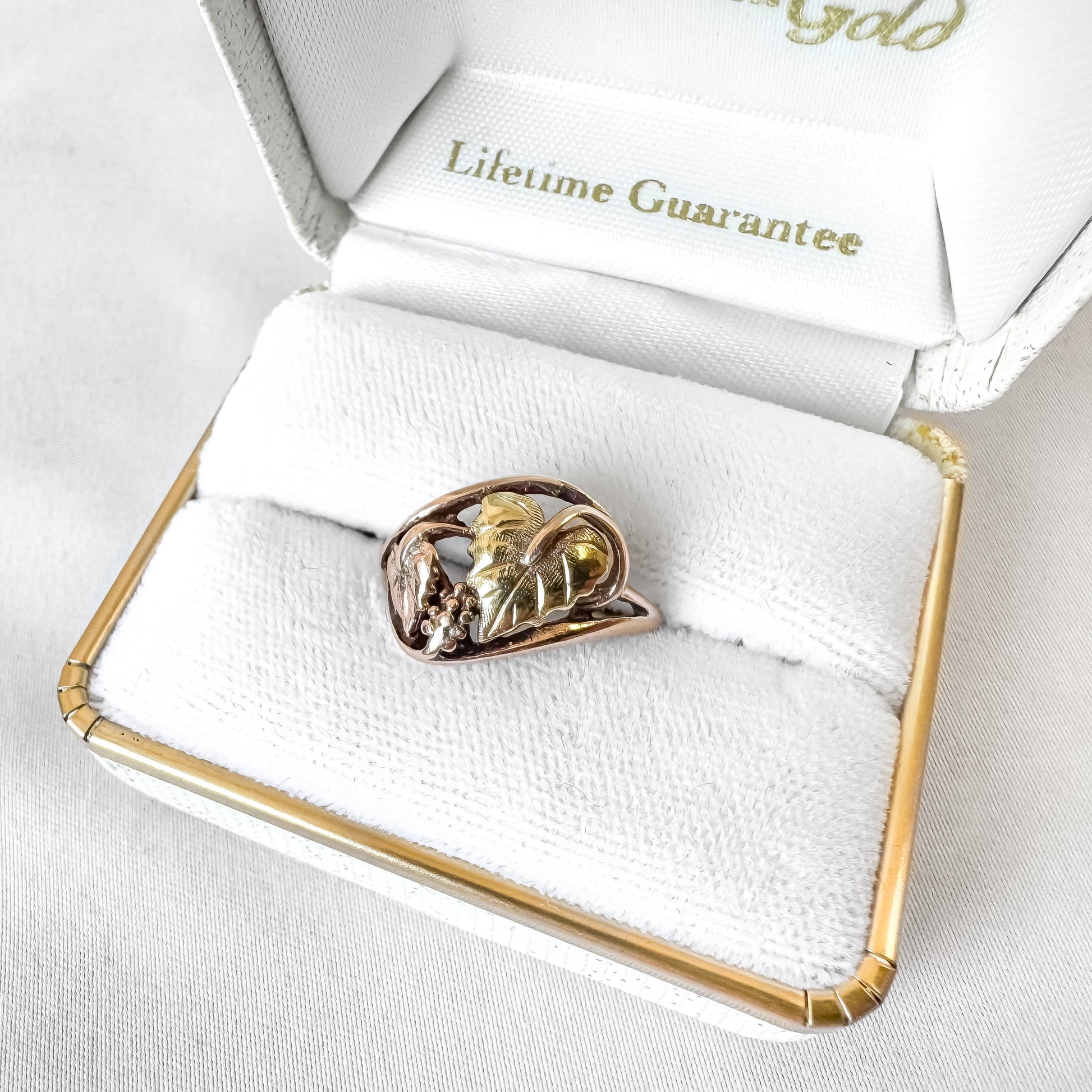 Vintage Black Hills Gold Duo Grape Leaf Multi Tone Gold Ring, Sz. 7.5