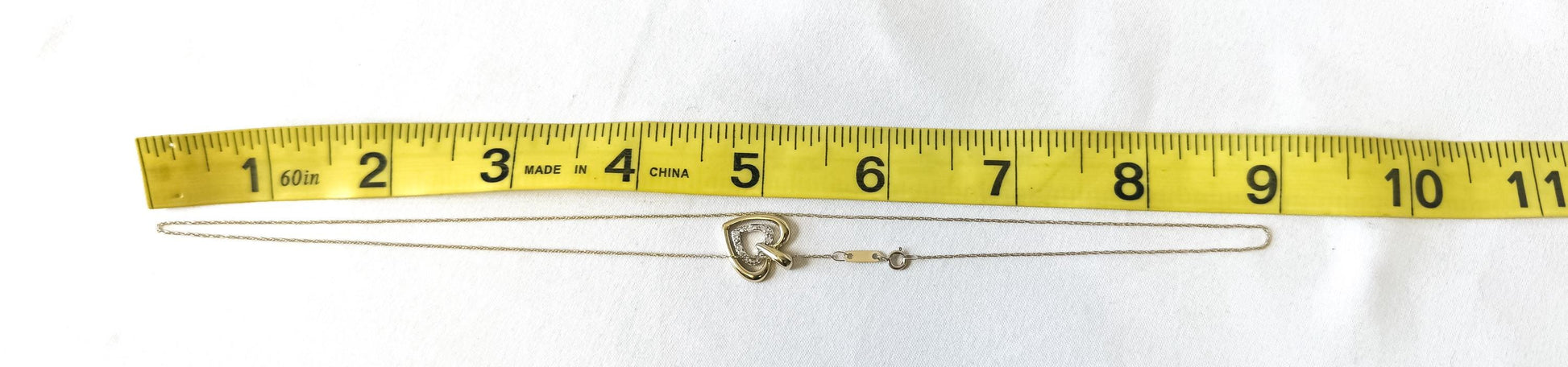Vintage 10K Yellow Gold Diamond Accent Heart Necklace 18 Inches, Simple Dainty Everyday Minimalist Necklace
